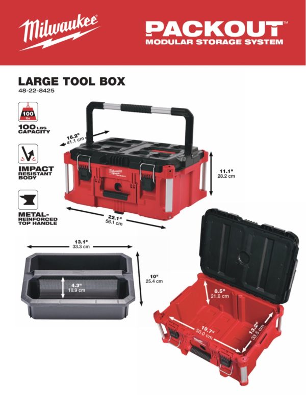 Caja de herramientas modular grande PACKOUT Milwaukee 48-22-8425 100lbs(45kg) - Imagen 3