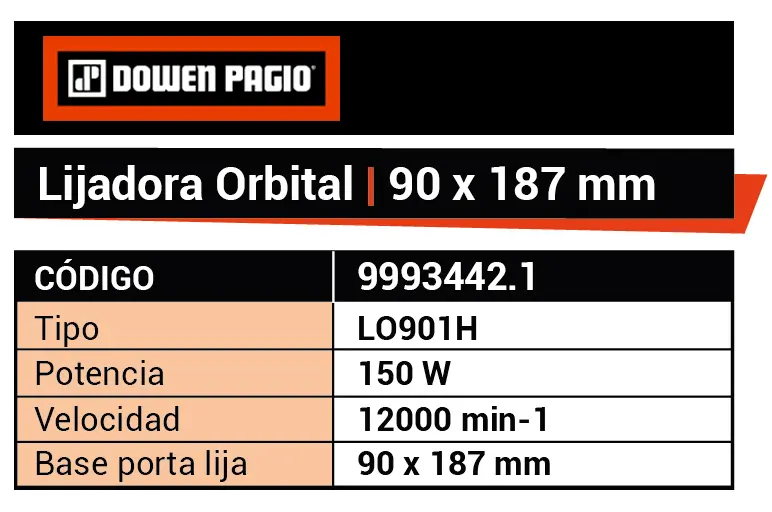 Lijadora Orbital Eléctrica Dowen Pagio LO901H 150W 90mm x 187mm 220v 9993442.1 - Imagen 6
