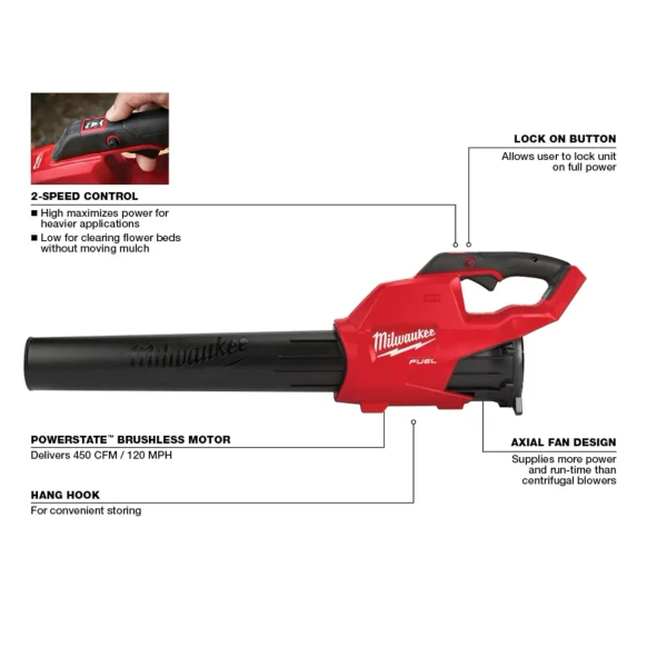 Sopladora de mano inalámbrica a batería 18V M18 FUEL Milwaukee 2724-20 (no incluye batería ni cargador) - Imagen 5