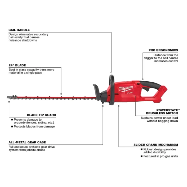 Cortasetos de mano inalámbrica a batería 18V M18 FUEL Milwaukee 2726-20 61cm (no incluye batería ni cargador) - Imagen 4