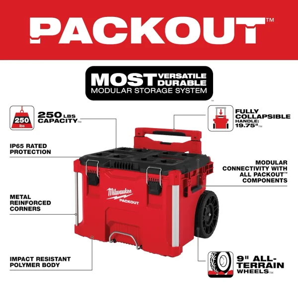 Caja de herramientas con ruedas con asa contraíble PACKOUT Milwaukee 48-22-8427 250lbs(113.40kg) - Imagen 3