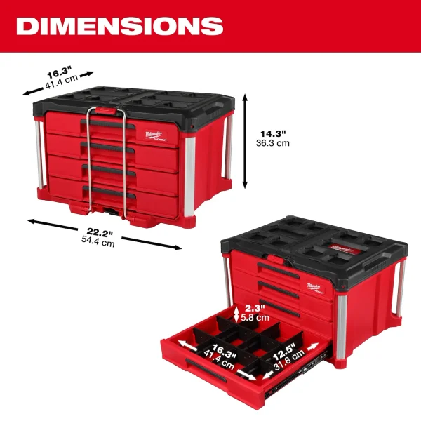 Caja de herramientas con 4 cajones PACKOUT Milwaukee 48-22-8444 50lbs(22.68kg) - Imagen 2