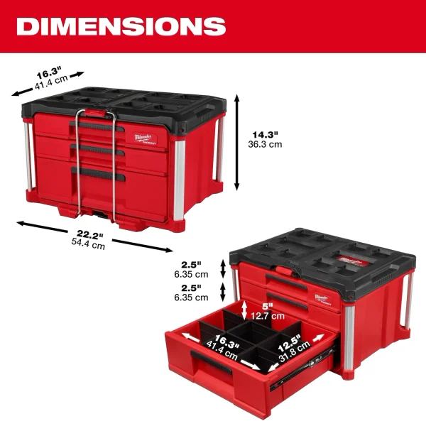 Caja de herramientas con 3 cajones de profundidad múltiple PACKOUT Milwaukee 48-22-8447 50lbs(22.68kg) - Imagen 2