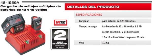 Cargador doble para Baterías de Litio 18V M18 y 12V M12 Milwaukee 48-1959A - Imagen 2