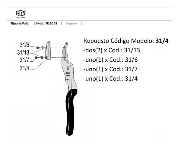 Repuesto Yunque con tornillos Felco 31/4 para Tijera de podar tipo yunque Felco 31 - Imagen 3