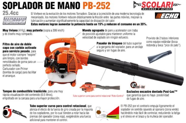 Sopladora de Mano a explosión 2T Nafta Echo PB-252 25.4cc Profesional - Imagen 4