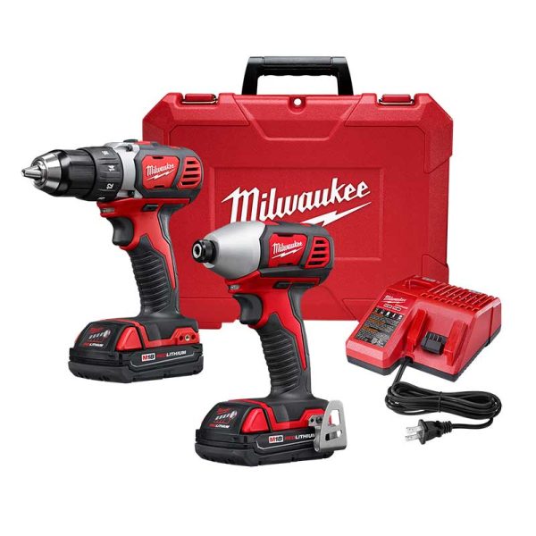 Taladro Atornillador a Batería 18V Milwaukee 2606-20 13mm 59Nm + Atornillador de Impacto a Batería 18V Milwaukee 2656-20 1/4” 169Nm con maletín (incluye 2 Baterías y 1 cargador)