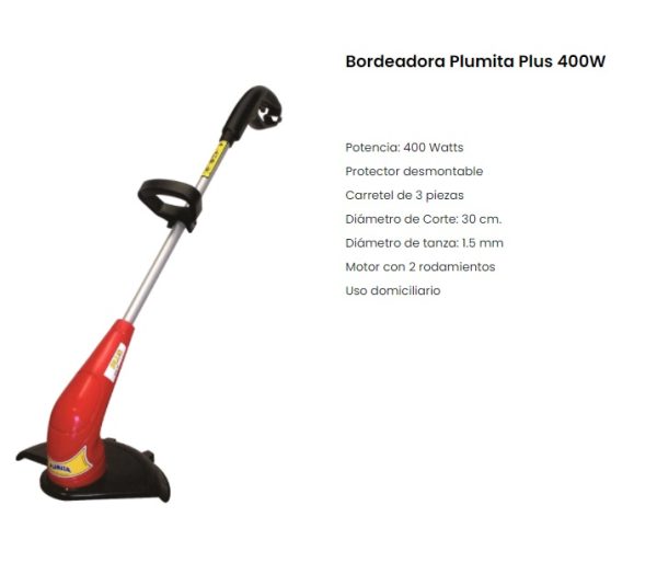 Bordeadora cortadora de césped pasto eléctrica Plumita Plus 400w 30cm color rojo - Imagen 2