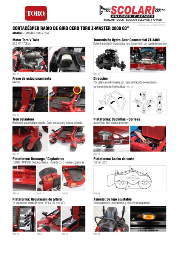 Tractor Cortacésped Radio de Giro Cero Toro Z-Master 2000 708cc 24.5HP 60”(152cm) accionada por manijas bastones individuales por rueda - Imagen 5