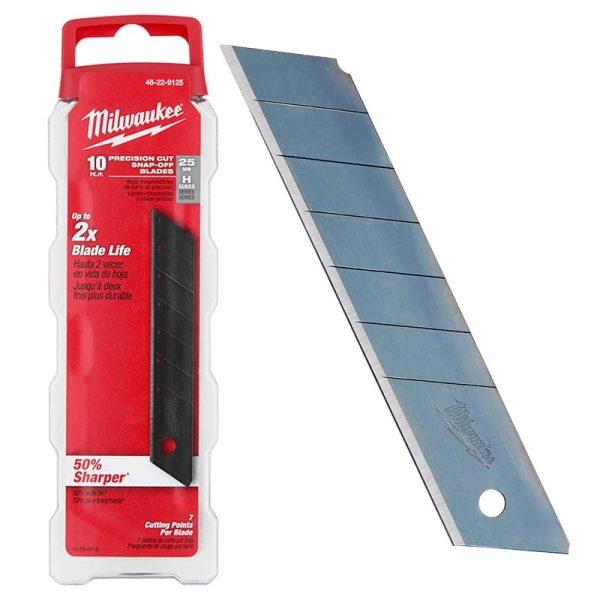 Repuesto de Hojas desprendibles de corte de precisión Milwaukee 48-22-9125 25mm Serie H para Cutters (pack por 10 unidades)