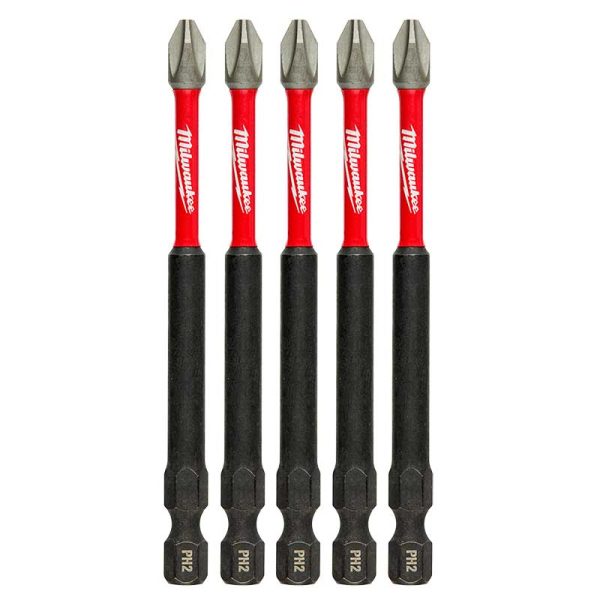 Paquete de 5 Puntas de impacto Phillips PH2 Largo 3-1/2"(89mm) Milwaukee 48-32-4564 para Atornilladora Enc Hex 6.35mm(1/4") - Imagen 2