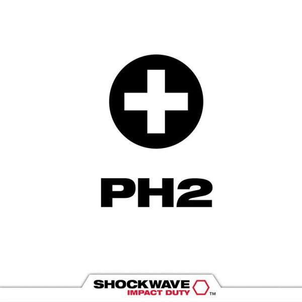 Paquete de 5 Puntas de impacto Phillips PH2 Largo 1"(25mm) Milwaukee 48-32-4601 para Atornilladora Enc Hex 6.35mm(1/4") - Imagen 4