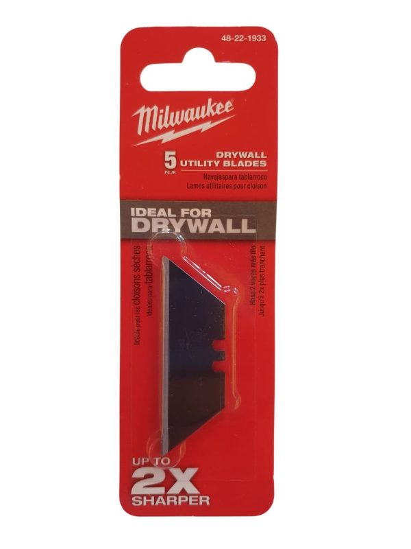 Hoja de cuchilla Trapezoidal multiuso drywall Milwaukee 48-22-1933 para Navajas Cutter trinchetas (5 unidades x blister) - Imagen 2