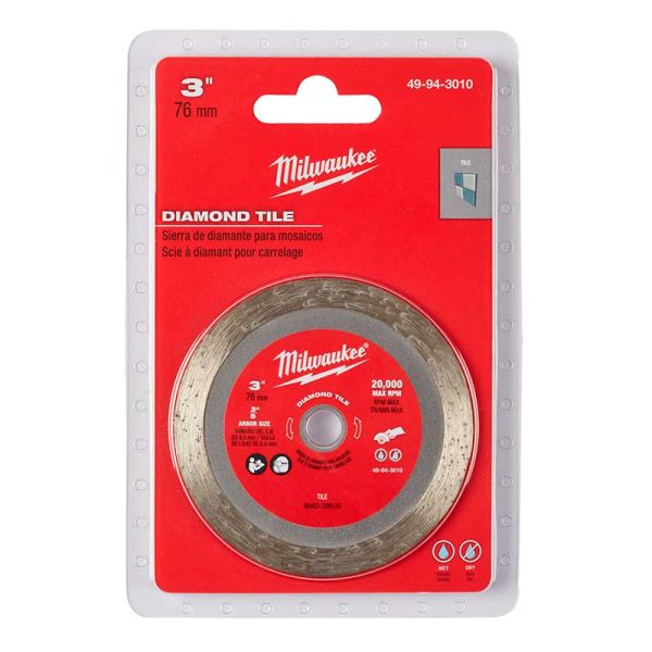 Disco Hoja de corte Diamantado continuo Milwaukee 49-94-3010 de 3"(76mm) para modelo 2522-20 (1 unidad por blíster) - Imagen 3