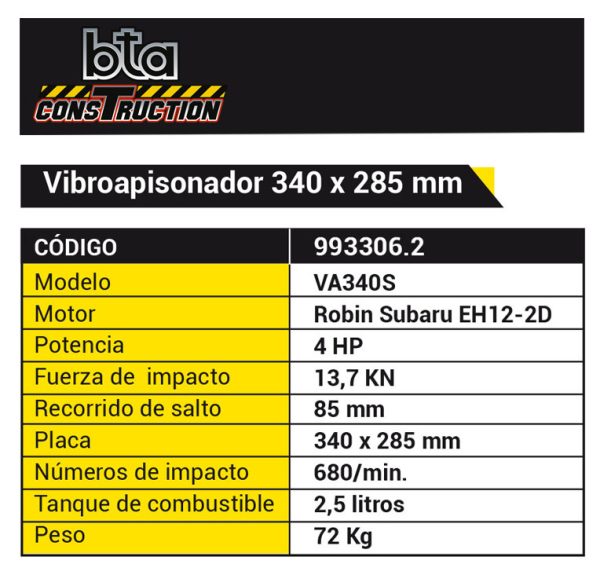 Vibroapisonador Pisonador Pisón Motopisón canguro a explosión Motor Robin 4T Nafta Bta Construction VA340S 4Hp 993306.2 - Imagen 2