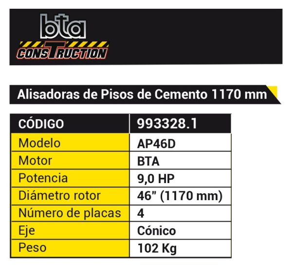 Alisadora de pisos de cemento a explosión 4T Nafta Bta Construction AP46B 13HP 1170mm 993328.1 (no incluye plato disco) - Imagen 2