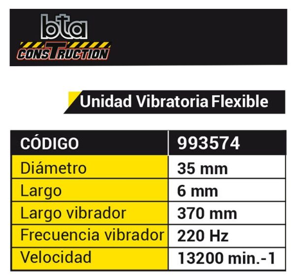 Unidad Vibratoria Flexible Bta Construction Diámetro 35mm 993574 para Vibradoras para Hormigón - Imagen 2