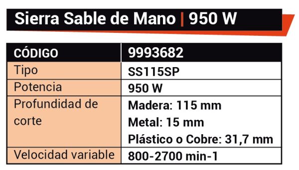 Sierra Sable Reciproca de mano eléctrica Dowen Pagio SS115SP 950W 220v 9993682 - Imagen 3