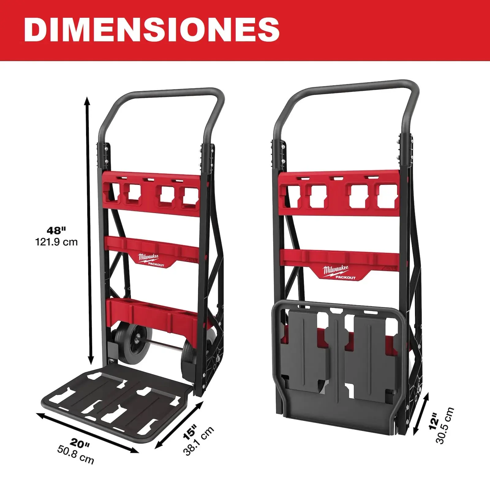 Dimensiones carro de 2 ruedas PACKOUT™ Milwaukee