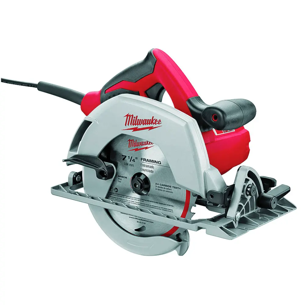 Sierra Circular Milwaukee 6430-59A de 7-1/4 pulgadas y 1600W vista de perfil con disco de corte para madera.