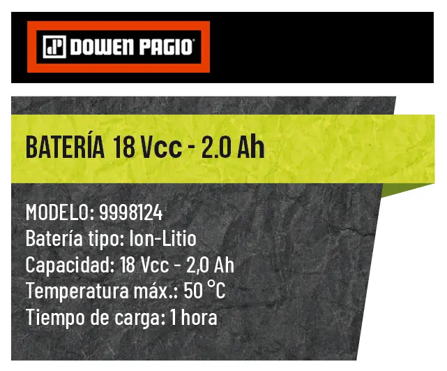 Batería Ion-Litio Dowen Pagio 18V 2.0Ah detalle info