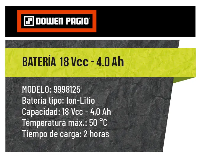 Batería de Litio Dowen Pagio 18V 4.0Ah FLEX ONE 9998125 Detalle info