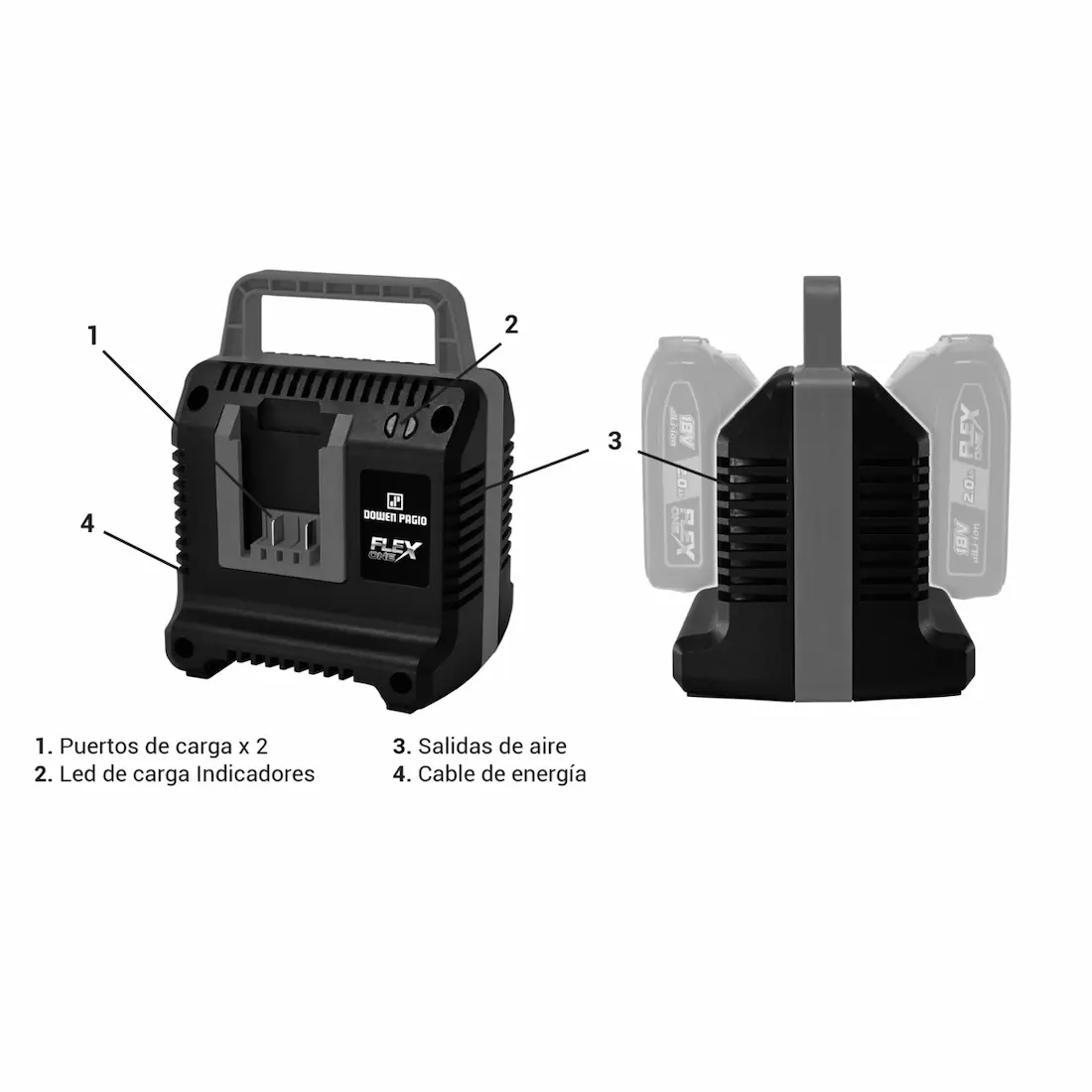 Cargador Doble Dowen Pagio 9998156 para Baterías de Litio 18V FLEX ONE - Imagen 3