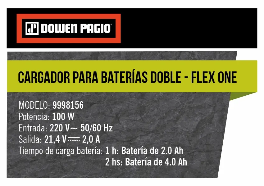 Cargador Doble Dowen Pagio 9998156 para Baterías de Litio 18V FLEX ONE - Imagen 4