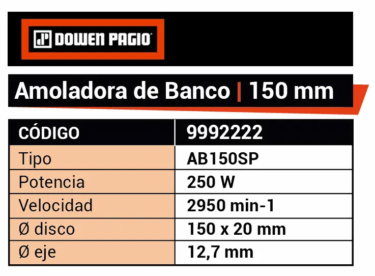 Amoladora de Banco Eléctrica Dowen Pagio AB150SP 150mm(6”) 250W 9992222 - Imagen 4