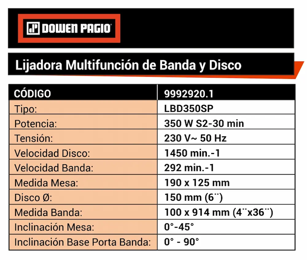 Lijadora de Banda y Disco Eléctrica Dowen Pagio LBD350SP 350W 220v 9992920.1 - Imagen 4
