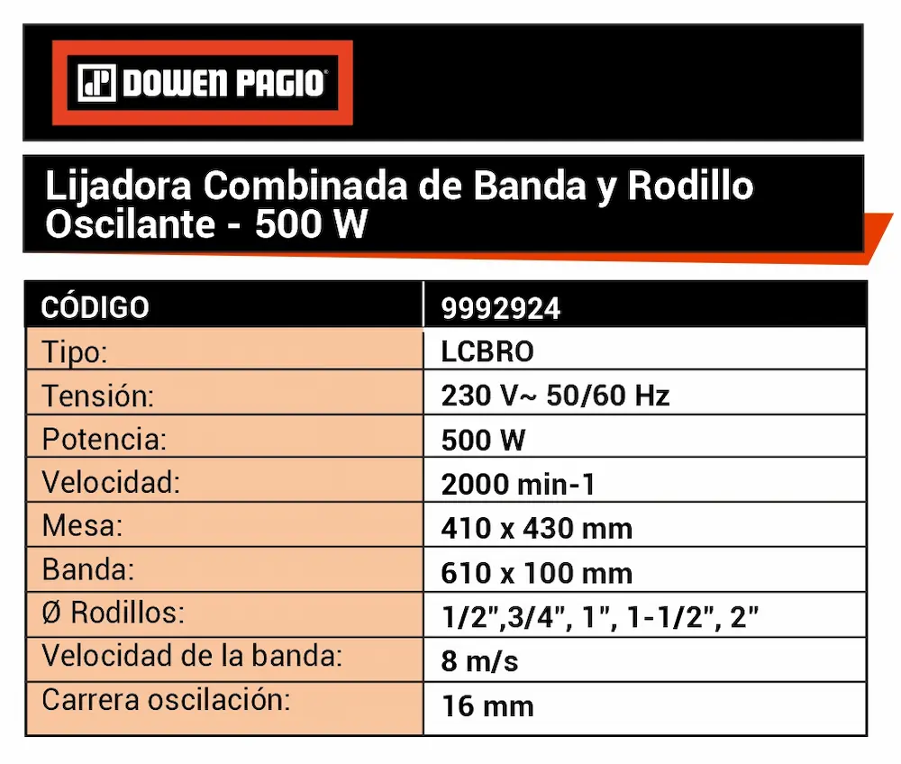 Lijadora de Banda y Rodillo Eléctrica Dowen Pagio LCBRO 500W 220v 9992924 - Imagen 7