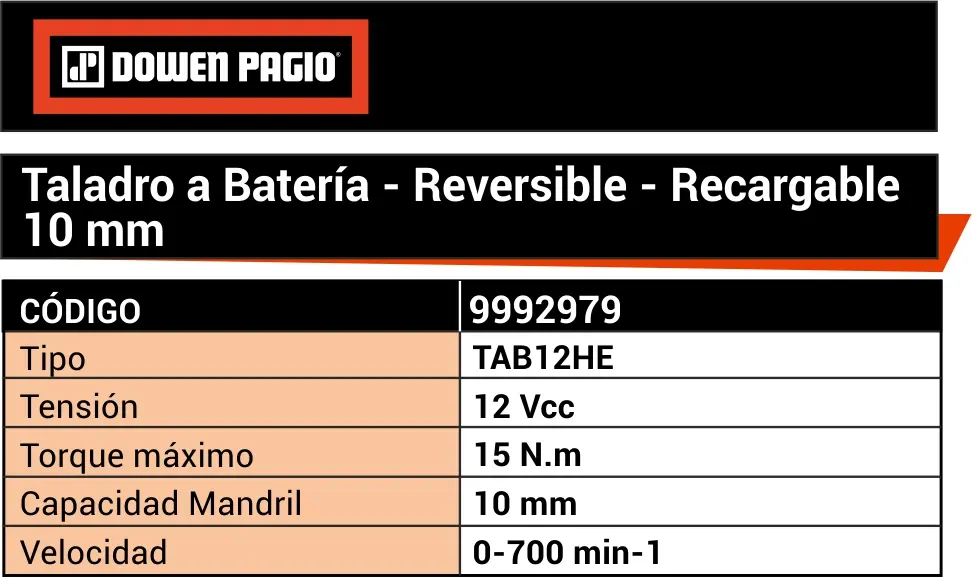 Taladro Atornillador a Batería 12V Dowen Pagio TAB12HE 10mm 9992979 (incluye 1 batería y 1 cargador) - Imagen 6