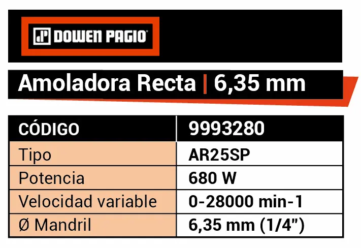 Amoladora Recta Eléctrica Dowen Pagio AR25SP 6.35mm(1/4”) 680W 9993280 - Imagen 5