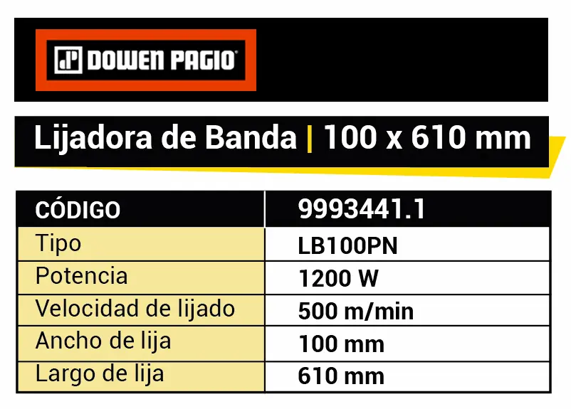 Lijadora de Banda Eléctrica Dowen Pagio MAGNUM LB100PN 1200W 220v 100mm x 610mm 9993441.1 - Imagen 6