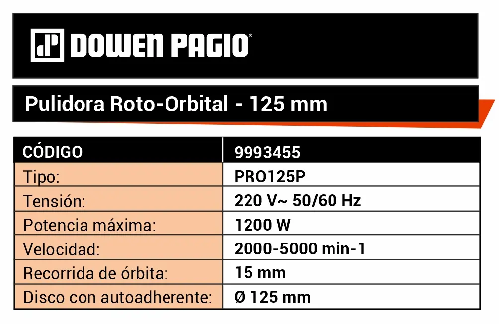 Pulidora Lustralijadora Roto Orbital Eléctrica Dowen Pagio PRO125P 125mm(5”) 1200W 9993455 para autos - Imagen 7