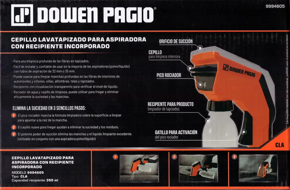 Cepillo Lavatapizado Para Aspiradora Dowen Pagio CLA Limpia Tapizado Recipiente Incorporado 350ml 9994605 - Imagen 7