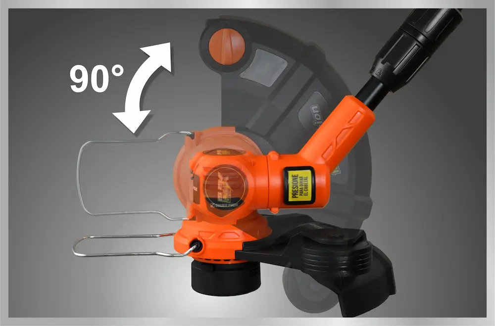 Cabezal rotativo de 0 a 90 grados con rueda guía de bordeadora Dowen Pagio.