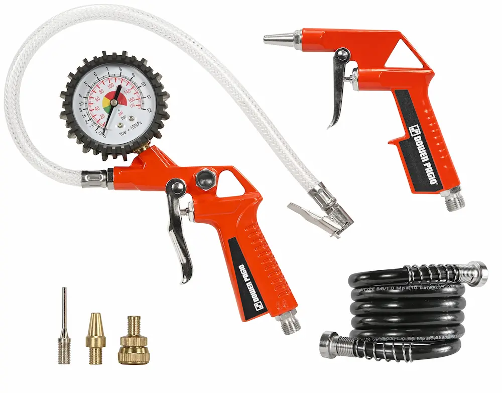 Accesorios incluidos y manguera de 4 metros del compresor Dowen Pagio modelo 9994217.