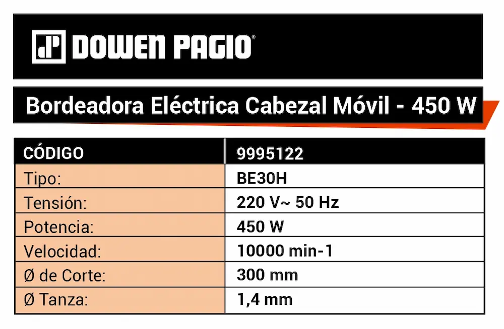 Ficha técnica de especificaciones de la bordeadora eléctrica Dowen Pagio 9995122.
